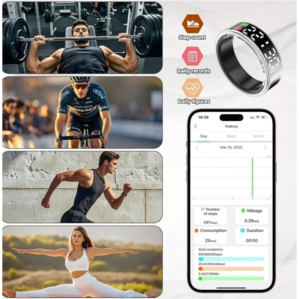 Smart Ring for Women Men,Fitness Tracker Ring,Smart Ring whth Display - Picture 4 of 8